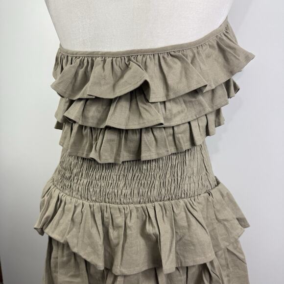 Tularosa Rory Linen Blend Mini Dress Medium Ruffled Smocked Backless Tie Neck - Picture 11 of 15